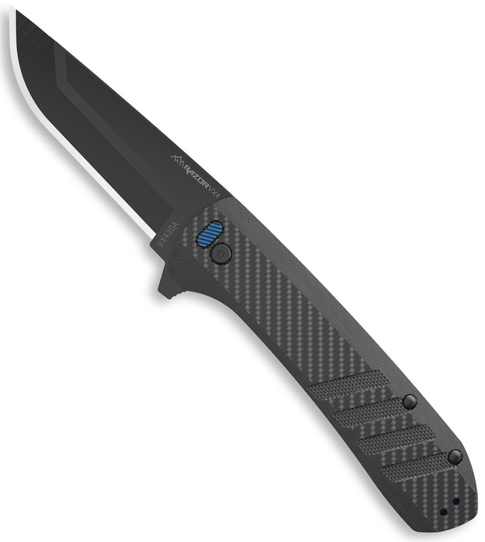 Outdoor Edge VX430A Razor VX4 EDC 3 Folding Drop Point Plain Black Oxide 420J2 SS Blade Black Textured Carbon FiberG10 Handle - VX430A
