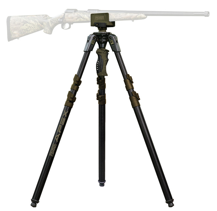 Primos 65900 Trigger Stick Apex Tripod made of Aluminum with Carbon FiberFlat Dark Earth Accent Finish 2862 Vertical Adjustment  Rubber Feet - 65900