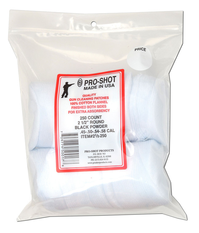 ProShot 212250 Cleaning Patches  .45  .58 Cal 2.50 Round Cotton Flannel 250 Pack - 212250