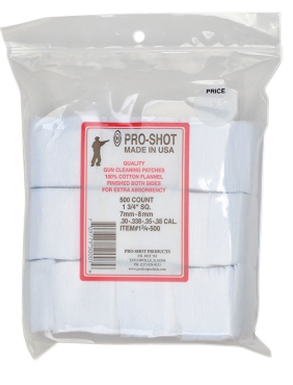 ProShot 134500 Cleaning Patches  .38 6mm 7mm Cal 1.75 Square Cotton Flannel 500 Pack - 134500