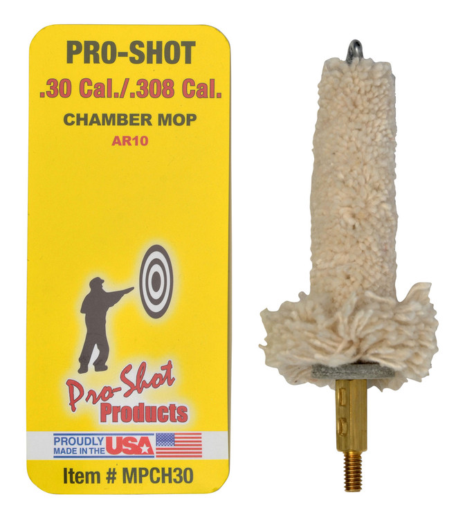ProShot MPCH30 Chamber Mop Military Style .30 .308 7.62x51mm NATO AR Platform 832 Thread 100 Cotton Mop Brass Core - MPCH30