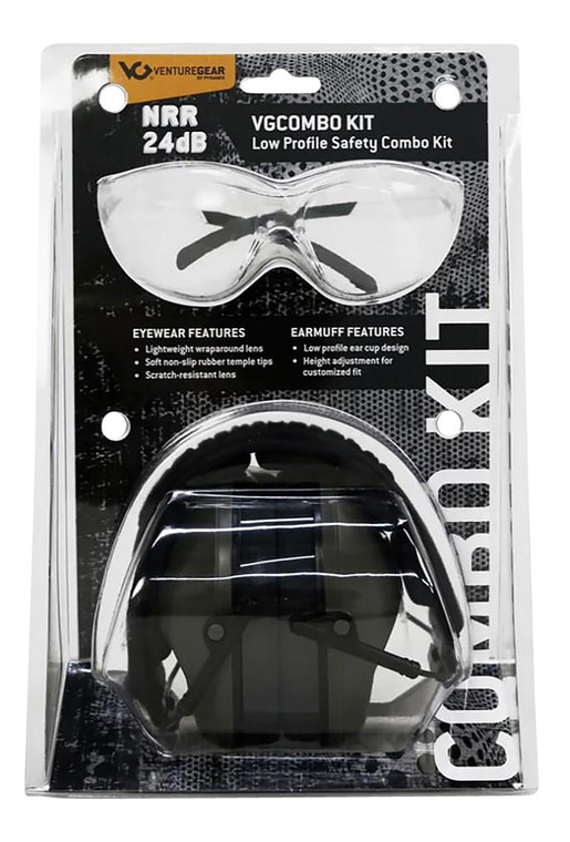 Pyramex VGCOMBO110 LowProfile Combo Kit  Scratch Resistant Clear Lens  Frame with Rubber Temple Tips Gray LowProfile Earmuffs - VGCOMBO110