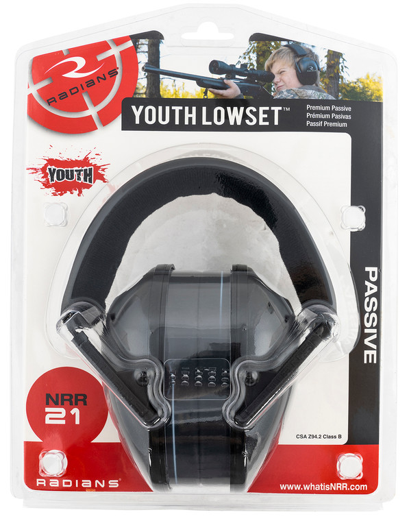 Radians LSY0110CS Lowset Passive Muff 21 dB Over the Head Black Youth 1 Pair - LSY0110CS
