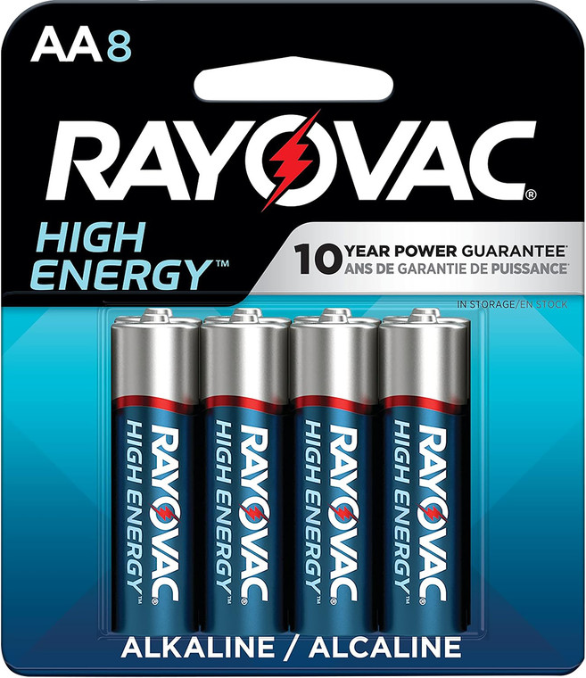 Rayovac 8158T03 AA HIGH ENERGY Alkaline Batteries  SilverBlue 1.5 Volts 2700 mAh 8 Single Pack - 8158T03