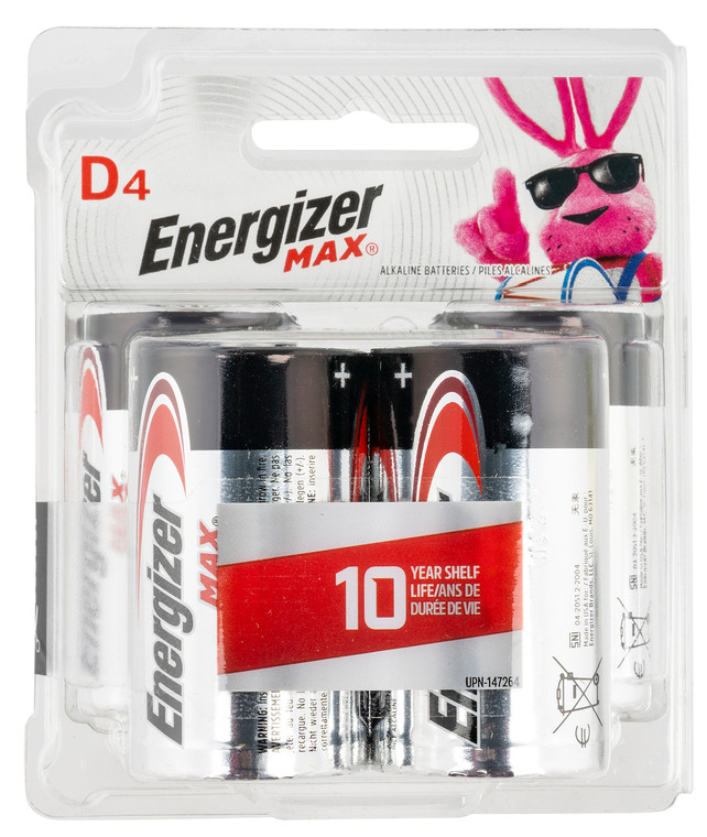 Energizer E95BP4 MAX D Batteries  Black  Silver Alkaline 1.5 Volt Qty 4 Single Pack - E95BP4