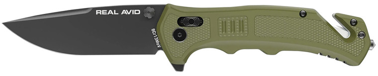 Real Avid AVRAV4 RAV4  3.25 Folding Drop Point Plain Black Oxide 8Cr13MoV SS Blade OD Green Textured GFN Handle Clamshell Pkg - AVRAV4