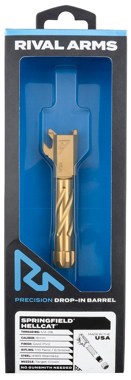 Rival Arms RARA20H101E Precision V1 Gold PVD Stainless Steel Spiral Fluted Threaded for Springfield Hellcat - RARA20H102E