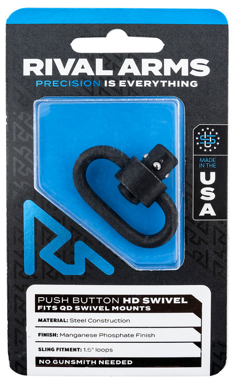 Rival Arms RARA92S1B HD Swivel  Black Manganese Phosphate Steel with 1.25 Loop  Push Button - RARA92S1B