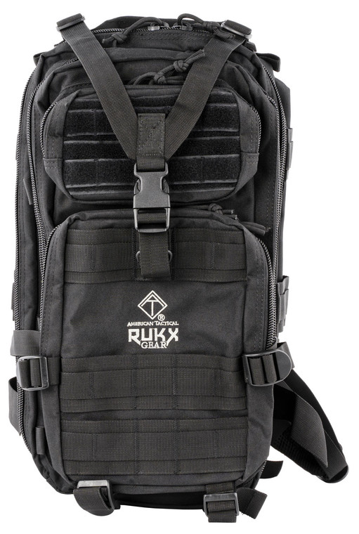 Rukx Gear ATICT1DB Tactical 1 Day Black 600D Polyester w Molle Webbing Hook  Loop Panel 5 Storage Areas - ATICT1DB
