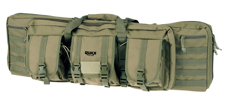Rukx Gear ATICT42DGG Tactical Double Gun Case 42 Water Resistant Green 600D Polyester w NonRust Zippers Reinforced Velcro  Adjustable Back Straps - ATICT42DGG