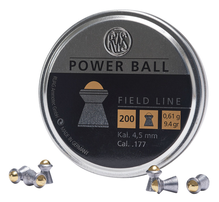 RWSUmarex 2317414 Power Ball Field Line 177 Steel Lead Domed Pellet 200 Per Tin - 2317414