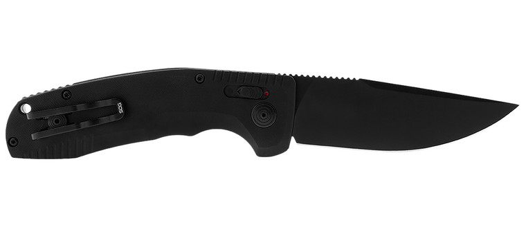 S.O.G SOG15380157 SOGTAC Auto 3.43 Folding Plain Black TiNi Cryo D2 Steel Blade Black MicroTextured Anodized Aluminum Handle Includes Pocket Clip - SOG15380157