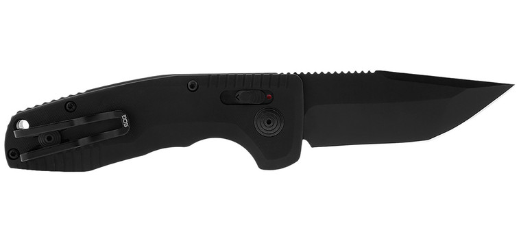 S.O.G SOG153809 SOGTAC Auto Compact 2.94 Folding Tanto Plain Black TiNi Cryo D2 Steel Blade Black MicroTextured Anodized Aluminum Handle Includes Pocket Clip - SOG15380957