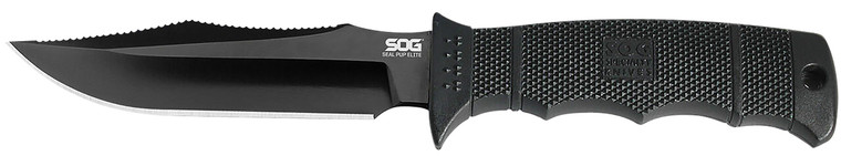 S.O.G SOGE37SNCP Seal Pup Elite 4.85 Fixed Clip Point Plain Black Hardcased TiCN AUS8A SS BladeBlack wGrip Lines GRN Handle Includes LanyardSheath - SOGE37SNCP