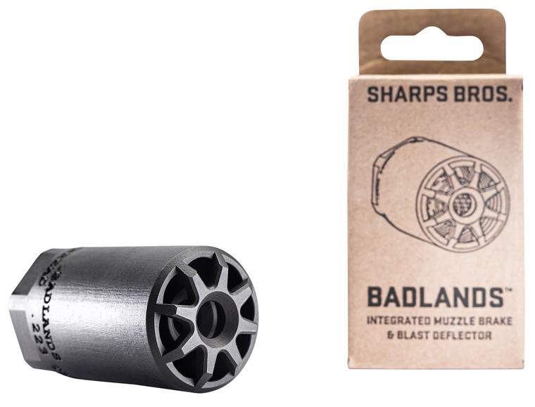 Sharps Bros BAD01 Badlands  Muzzle BrakeBlast Deflector Heat Treated 174 Stainless Steel wNitride Finish 1228 tpi Threads 2.75L 1.50 Outside Diameter for MultiCaliber .223.354 - BAD01