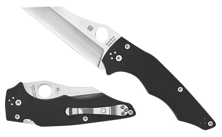 Spyderco C253GP YoJumbo  3.98 Folding Wharncliffe Plain Stonewashed CPM S30V SS Blade Black Textured G10 Handle Includes Pocket Clip - C253GP