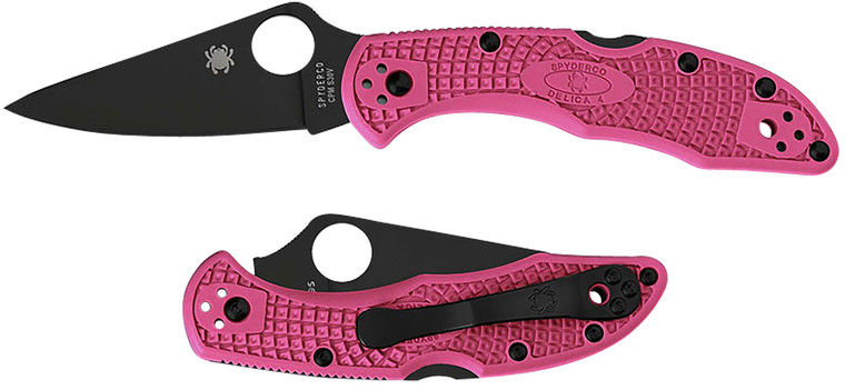 Spyderco C11FPPNS30VBK Delica 4 Lightweight 2.90 Folding Plain Black TiCN CPM S30V SS BladePink Textured wBlack Accents FRN Handle Includes Pocket Clip - C11FPPNS30VBK