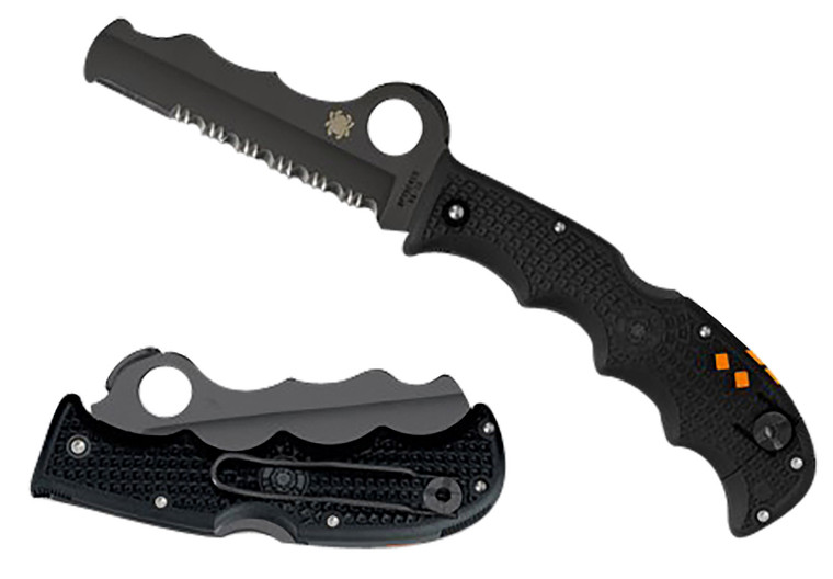 Spyderco C79PSBBK Assist Lightweight 3.69 Folding Part Serrated Black DLC VG10 SS BladeBlack Textured FRN Handle Includes Glass BreakerPocket Clip - C79PSBBK