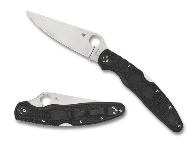 Spyderco C07PBK4 Police 4 Lightweight 4.39 Folding Plain Satin VG10 SS BladeBlack Textured FRN Handle Includes Pocket Clip - C07PBK4