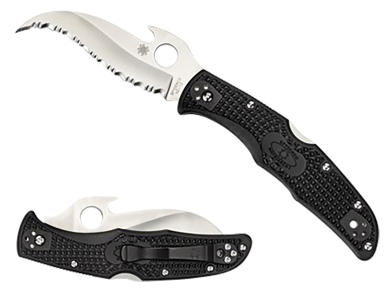 Spyderco C12SBK2W Matriarch 2  3.57 Folding Reverse S Serrated Satin VG10 SS BladeBlack BiDirectional Texturing FRN Handle Includes Pocket Clip - C12SBK2W