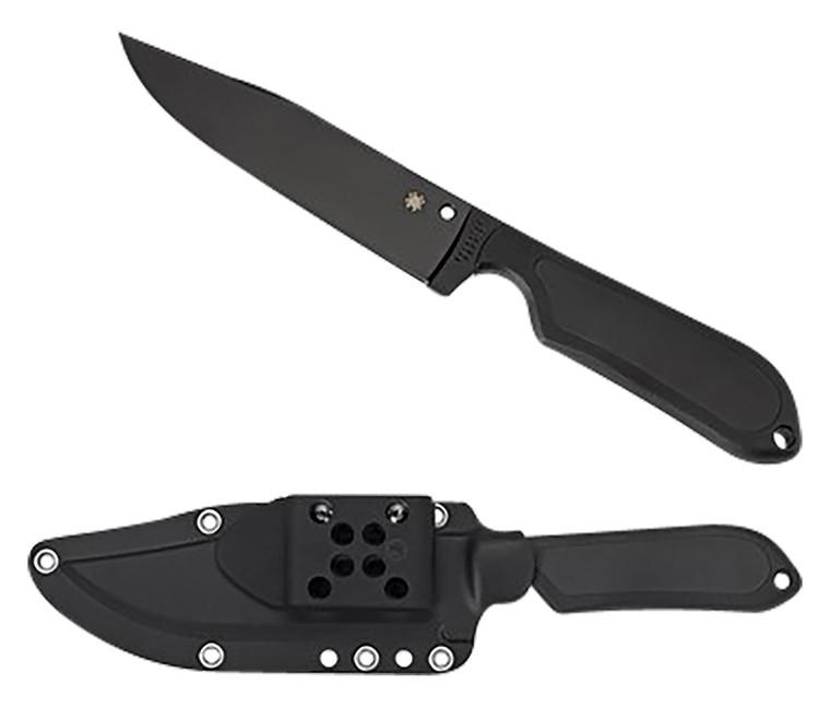 Spyderco FB04PBB Street Bowie  5.05 Fixed Clip Point Plain Black DLC VG10 SS BladeBlack Textured FRN Handle Includes Sheath wGClip - FB04PBB