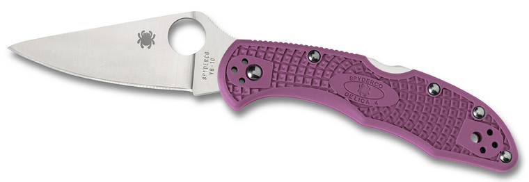 Spyderco CLLFPPR Delica 4 Lightweight 2.88 Folding Drop Point Plain VG10 SS Blade Purple BiDirectional Texturing FRN Handle Includes Pocket Clip - C11FPPR