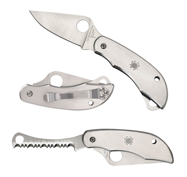 Spyderco C176PS Clipitool  Silver Stainless Steel Folding 8Cr13MoV SS 4.574.59 Long Part Serrated Blade Stainless Steel Handle Features ScrewdriverOpener - C176PS