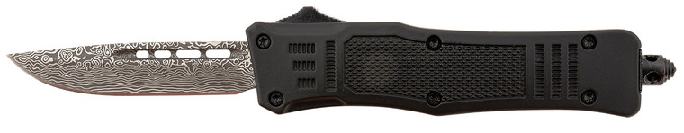 Steel River Knives MT616BDDP Spartan  Mini 2.75 OTF Drop Point Plain Laser Etched Damascus 440C SS Blade4.25 Black Aluminum Zinc Alloy Handle - MT616BDDP