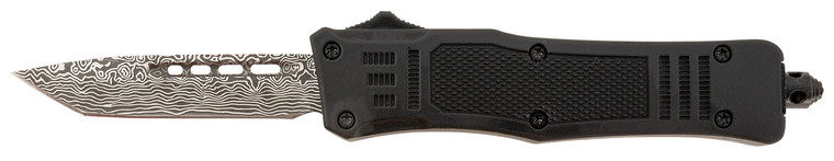 Steel River Knives MT616BDP Spartan  Mini 2.75 OTF Tanto Plain Laser Etched Damascus 440C SS Blade4.25 Black Aluminum Zinc Alloy Handle - MT616BDT