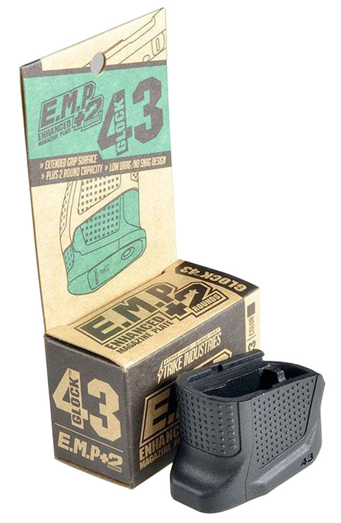 Strike Industries EMPG43B Enhanced Magazine Plate  made of Polymer with Black Finish  Extra Gripping Surface for Glock 43 Magazines Adds 2rds - EMPG43B