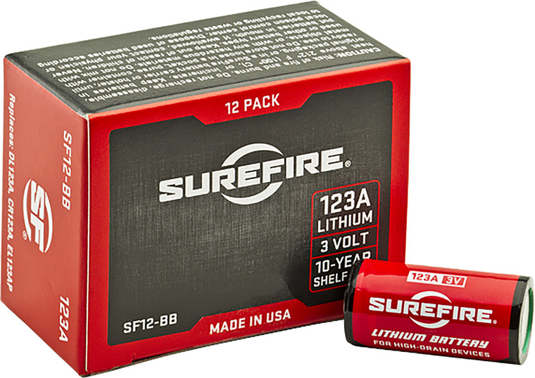 SureFire SF12BB 123A Batteries  RedBlack 3.0 Volts 1550 mAh 12 Single Package Boxed - SF12BB