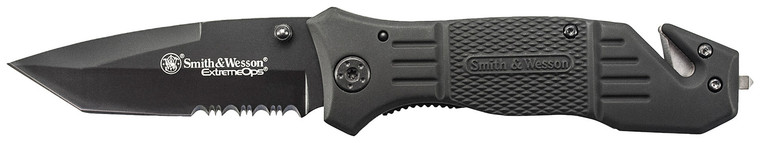 Smith  Wesson Knives SWFR2SCP Extreme Ops  3.30 Folding Tanto Part Serrated Stainless Steel Blade 4.70 Black Includes Pocket Clip - SWFR2SCP