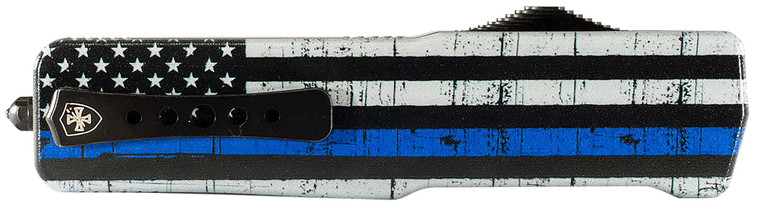 Templar Knife LABTB52 Premium Lightweight Large 3.50 OTF Tanto Part Serrated Black Oxide Stonewashed Powdered D2 Steel Blade 5.25 Black  White wBlue Line Anodized Aluminum Handle - LABTB52