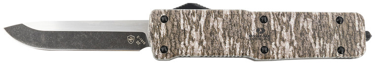 Templar Knife LZMOB321 Premium Weighted Large 3.55 OTF Drop Point Plain Black Oxide Stonewashed Powdered D2 Steel Blade5.25 Mossy Oak Bottomland Aluminum Zinc Alloy Handle - LZMOB321