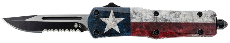 Templar Knife SCAP631 Captain Gen II Small 2.25 OTF Drop Point Part Serrated Black 440C SS Blade RedBlueWhite Star Zinc Aluminum Alloy Handle - SCAP631