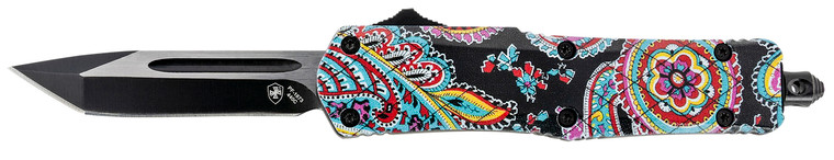 Templar Knife SQT231 Quilt Gen II Small 2.69 OTF Tanto Plain Black Oxide Stonewashed 440C SS Blade4.31 MultiColot Aluminum Handle Features Glass Breaker Includes Pocket ClipSheath - SQT231