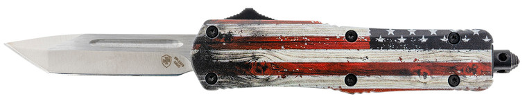 Templar Knife SWUS232 Wood US Flag Gen II Small 2.69 OTF Tanto Plain Powder Coated 440C SS Blade 4.31 Painted Wood Grain US Flag Aluminum Handle Features Glass Breaker Includes Pocket ClipSheath - SWUS232