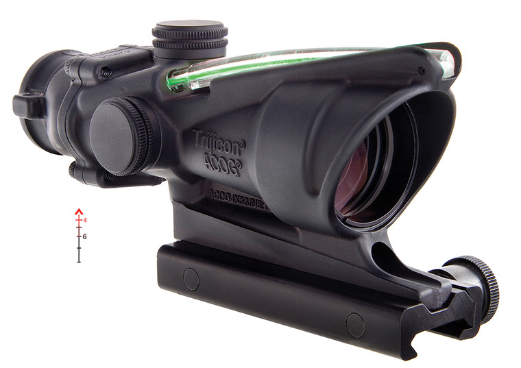 Trijicon 100218 ACOG  Black Hardcoat Anodized 4x 32mm Illuminated Green Chevron .2235.56 BDC Reticle - 100218