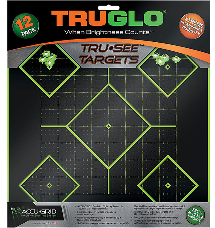 TruGlo TG14A12 TruSee 5 Diamond Target SelfAdhesive Heavy Paper BlackGreen 12x12 12 Pack - TG14A12