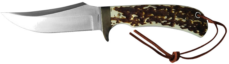 Uncle Henry old 1100035 Next Gen Staglon  4.25 Skinner Plain Satin Stainless Steel Blade 4.25 Staglon Handle Features Brass Finger Guard Includes Sheath - 1100035