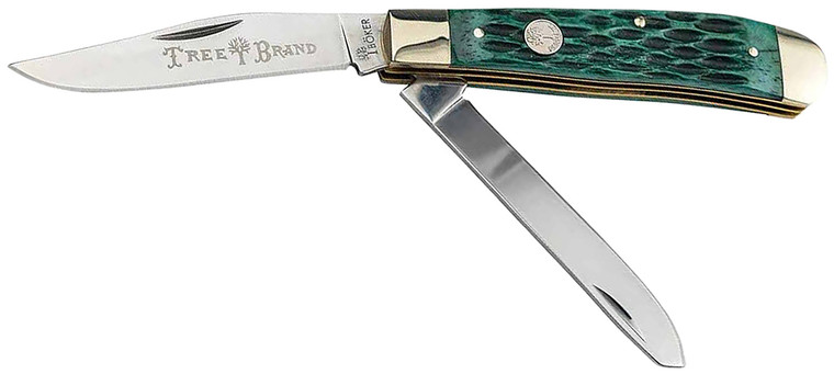 Boker 110831 Trapper 2.0 Clip Pointspey Plain D2 Steel Blade Green Jigged Bone Handle - 110831