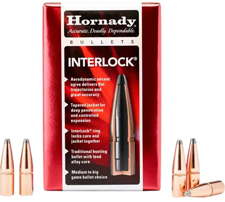 Hornady 2552 Interlock 25 Cal .257 117 Gr Boat Tail Spire Point 100 Per Box 25 Case - 2552