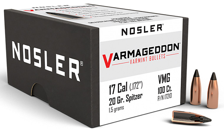 Nosler 17210 Varmageddon 17cal 20gr Flat Base Tipped 100box - 17210
