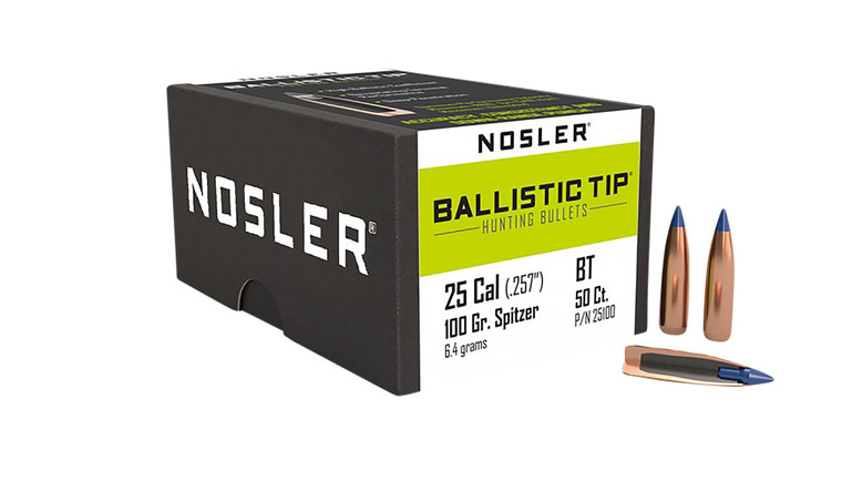 Nosler 25100 Ballistic Tip 25caliber 100gr Spitzer 50box - 25100