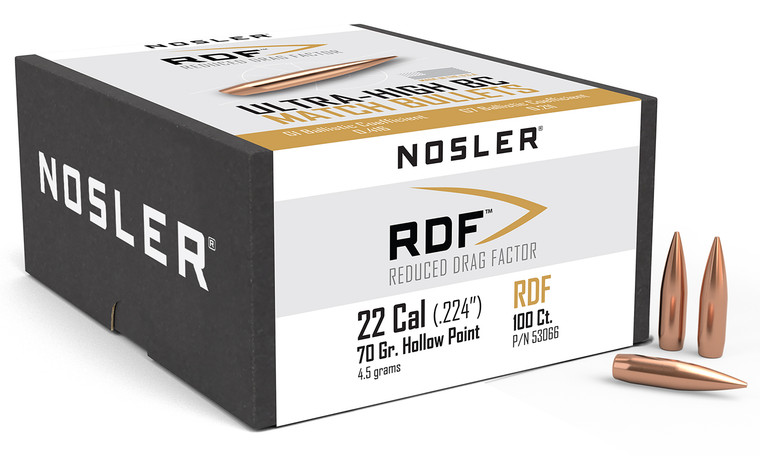 Nosler 53066 Rdf Match 22cal 70gr Hollow Point Boat Tail 100box - 53066