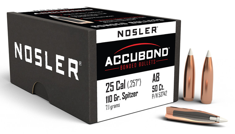 Nosler 53742 Accubond 25cal 110gr Spitzer Point Boat Tail 50box - 53742