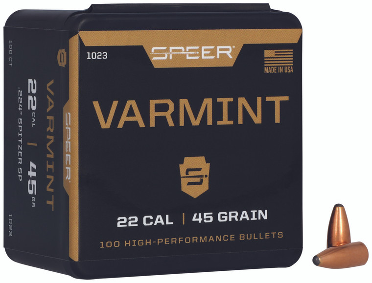 Speer 1023 Varmint 22cal 45gr Jacketed Soft Point 100 Per Box5 Case - 1023