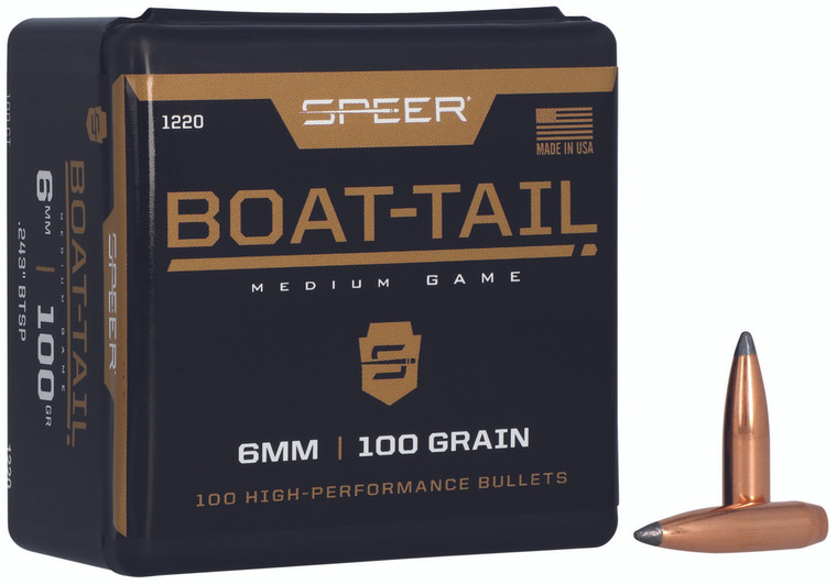 Speer 1220 Boattail 6mm 100gr Jacketed Soft Point Boat Tail 100 Per Box5 Case - 1220
