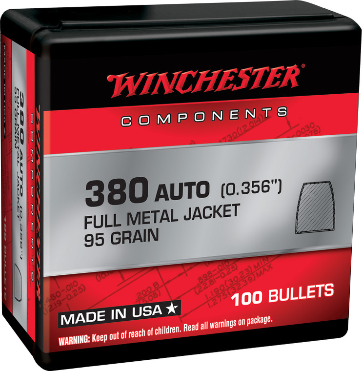 Winchester Ammo Wb380mc95x Centerfire Handgun Reloading 380acp 95gr Full Metal Jacket 100 Per Box10 Case - WB380MC95X