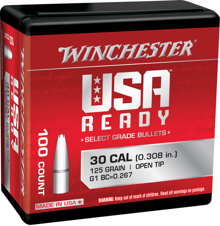 Winchester Ammo Wbr30125 Centerfire Rifle 308win 125gr Open Tip 100 Per Box10 Case - WBR30125